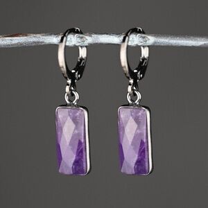 Rectangle Semi Precious Drop Earrings